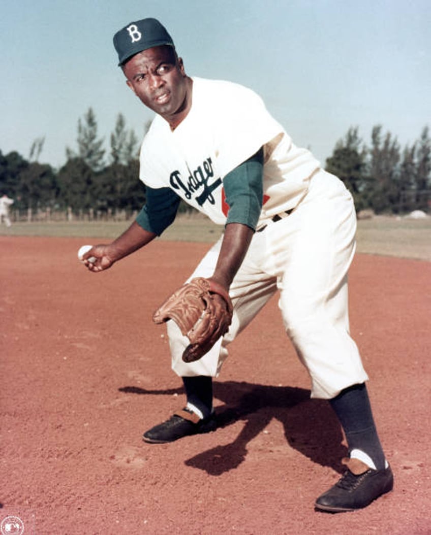 Jackie Robinson of the Brooklyn Dodgers poses for a portrait circa 1947