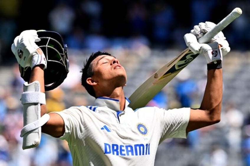 India's Yashasvi Jaiswal acknowledges the crowd after he was out for 161 against Australia