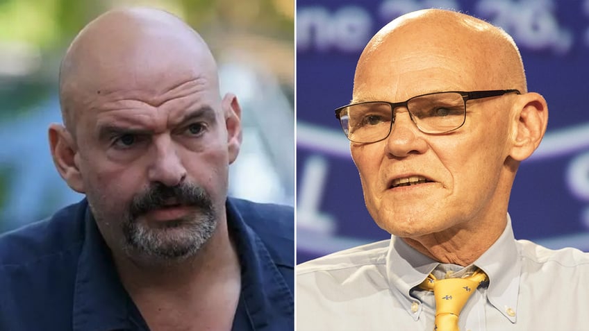 Sen. John Fetterman and political strategist James Carville split image