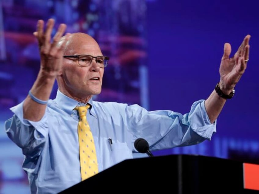 James Carville speaks at the annual U.S. Conference of Mayors meeting, Monday, June 26, 20