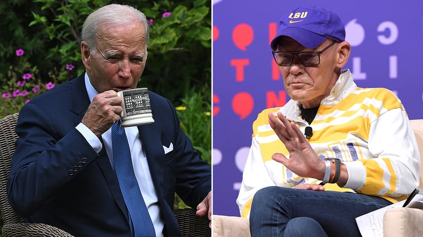 Joe Biden and James Carville split image