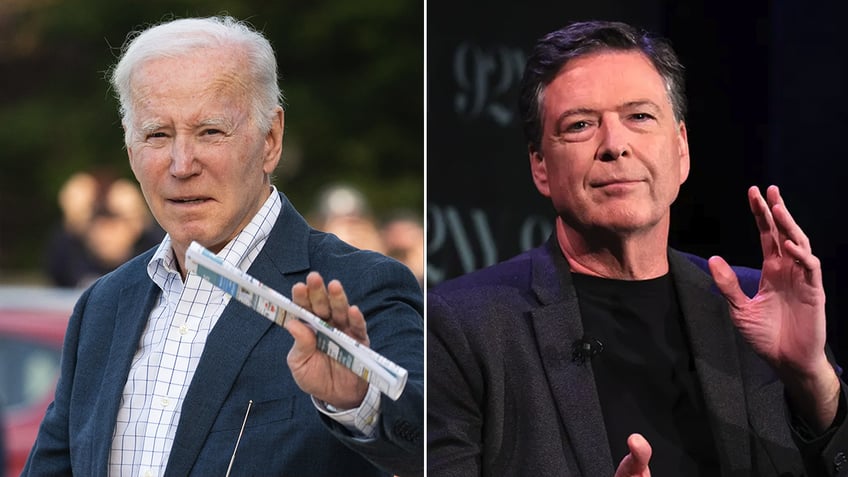 President Joe Biden and EX-FBI Director James Comey split image