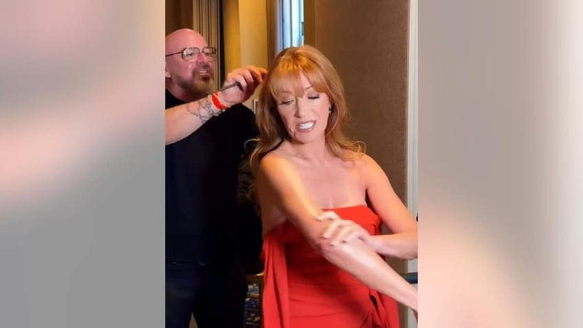 Jane Seymour getting her hair done before the show