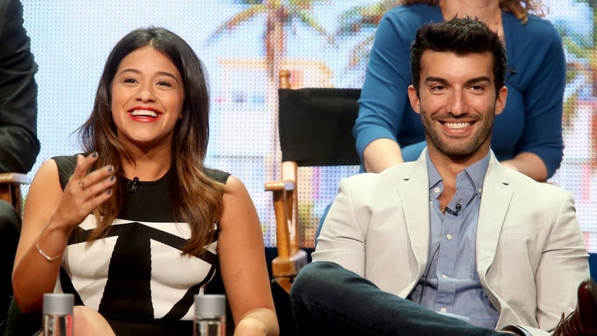 Gina Rodriguez and Justin Baldoni attend a press event