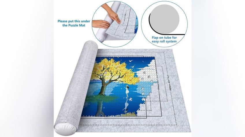 This roll-up matt is a convenient way to store puzzles.