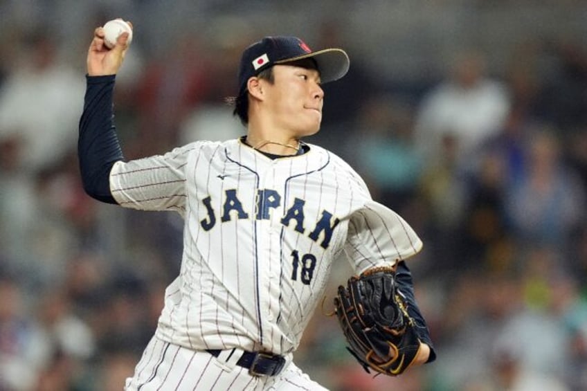 Yoshinobu Yamamoto pitches for Japan in the 2023 World Baseball Classic