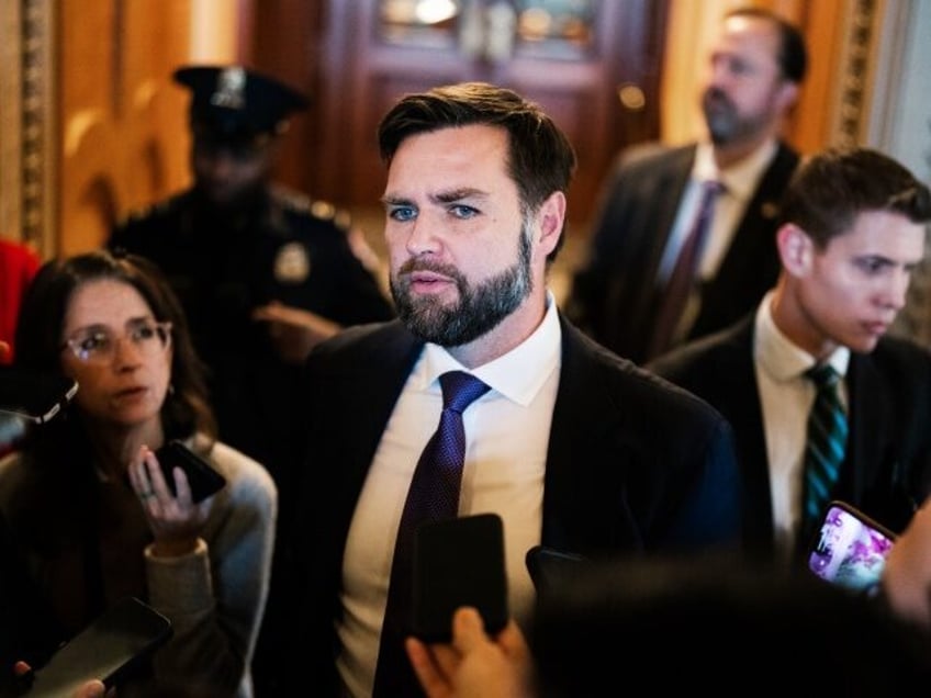 UNITED STATES - NOVEMBER 1: Sen. J.D. Vance, R-Ohio, talks with reporters after Speaker of