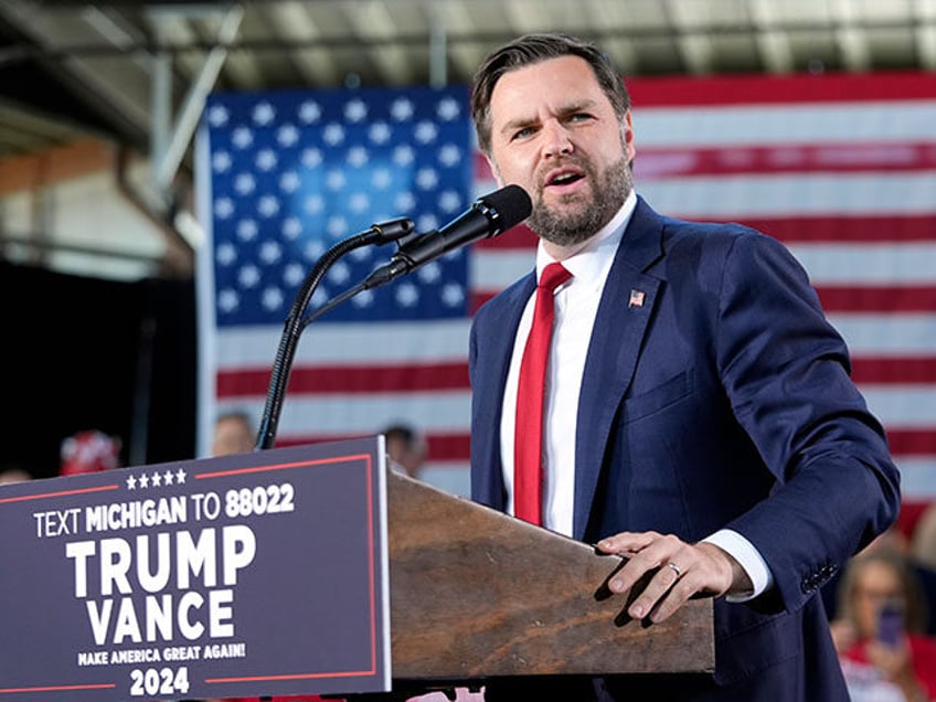 Republican vice presidential nominee Sen. JD Vance, R-Ohio speaks at a campaign event at E