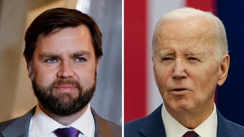 Vice presidential candidate Sen. JD Vance (L) and President Joe Biden (R)