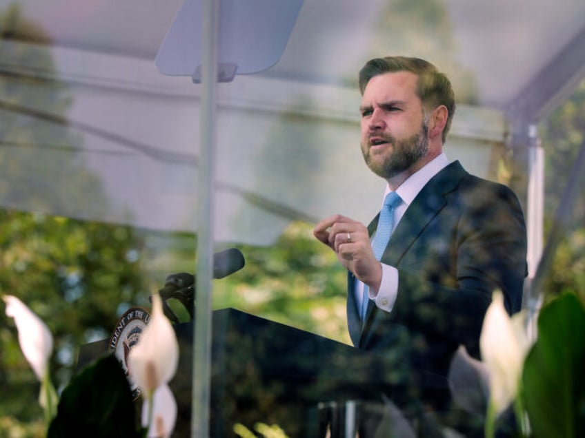 WASHINGTON, DC - MAY 15: U.S. Vice President JD Vance delivers the keynote address at the