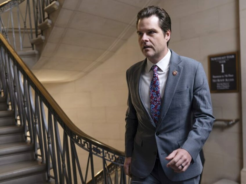 Rep. Matt Gaetz (R-FL), who led the ouster of Rep. Kevin McCarthy (R-CA) as speaker, arriv