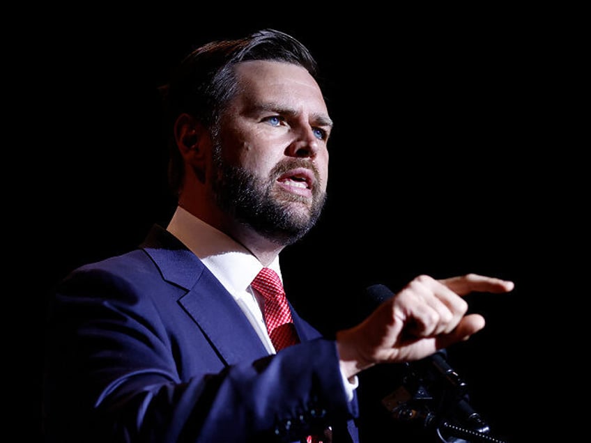 Republican vice presidential candidate Sen. JD Vance, R-Ohio, speaks during a rally in his