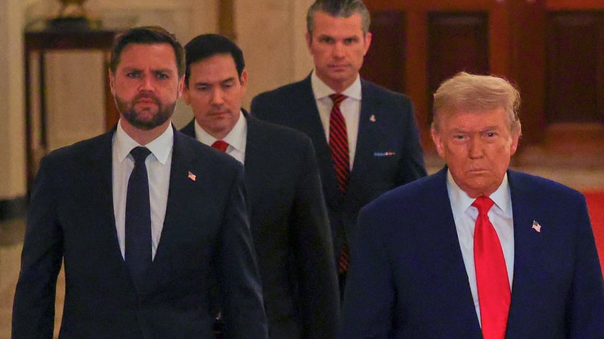 Trump and Vance walk out to White House address