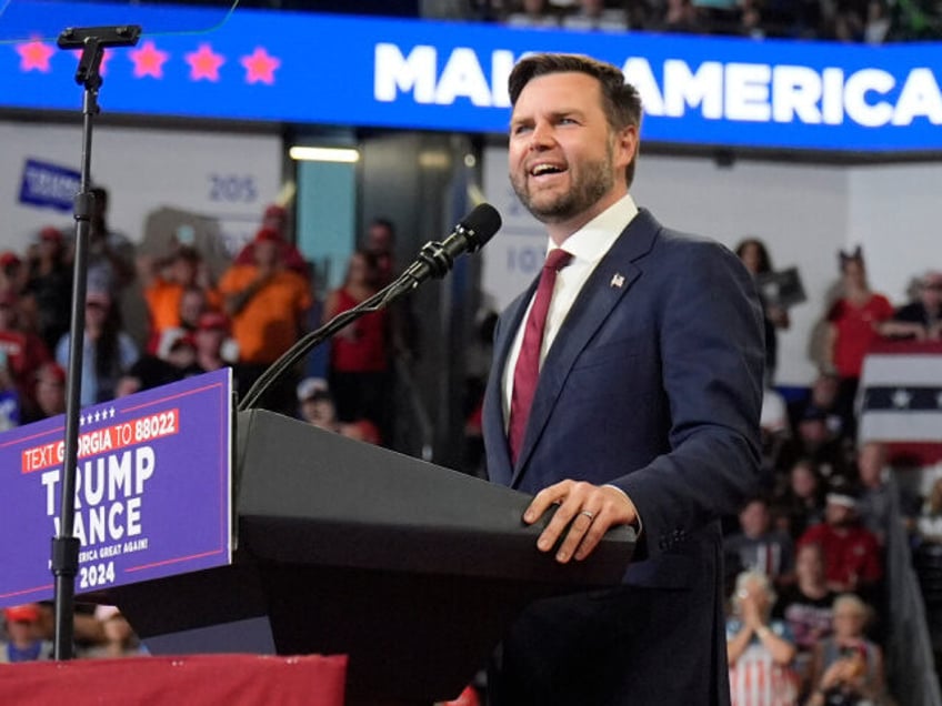 Republican vice presidential candidate Sen. JD Vance, R-Ohio, speaks at a campaign rally a