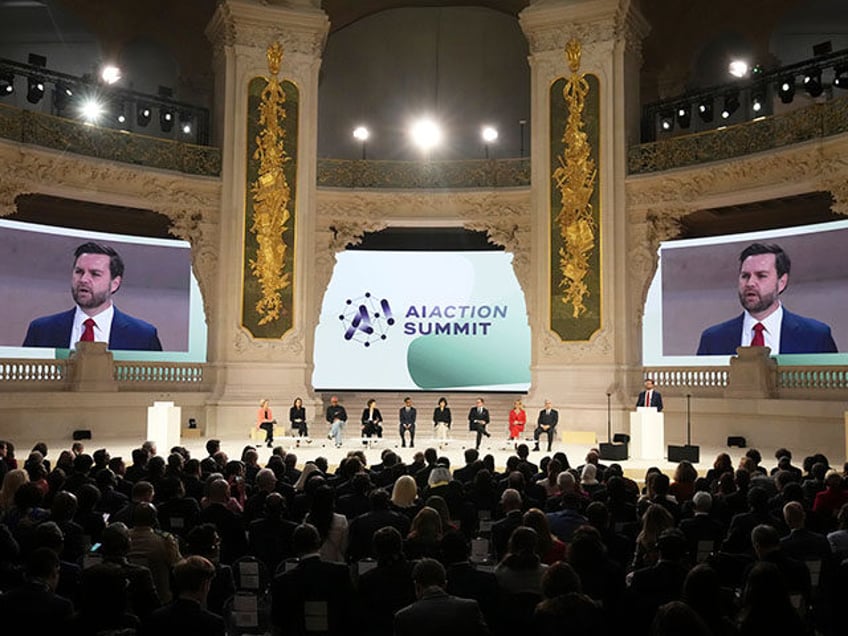 United States Vice-President JD Vance addresses the audience at the Grand Palais during th