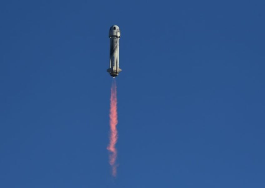 The New Shepard suborbital rocket blasted off from the company's Launch Site One base in west Texas at 8:58 am local time (1358 GMT) with six crew