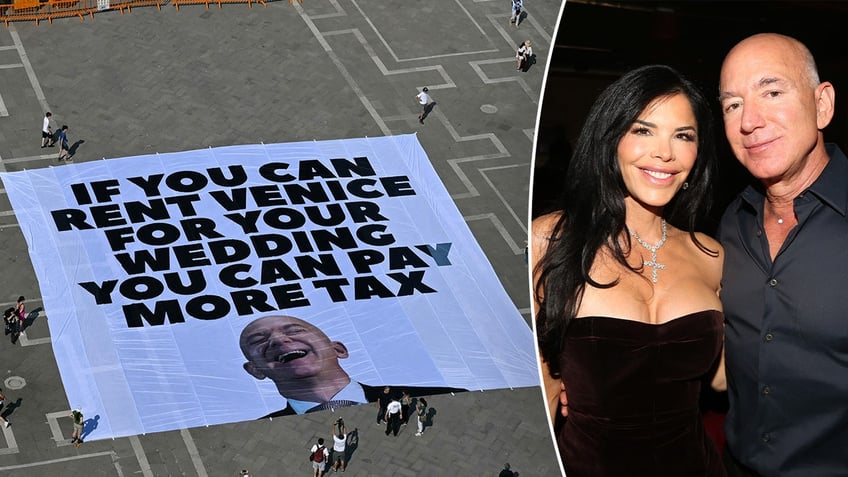 protest in Italy; Jeff Bezos and Lauren Sanchez