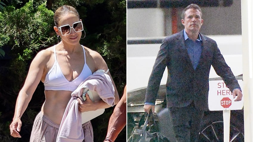 side by side paparazzi photos of Jennifer Lopez and Ben Affleck