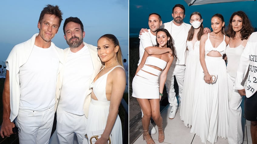 Tom Brady, Ben Affleck, Jennifer Lopez photo split with group photo including Jen, Ben and his daughter Violet