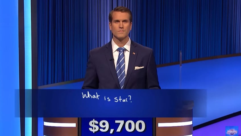 A photo of a "Jeopardy!" contestant during Final Jeopardy