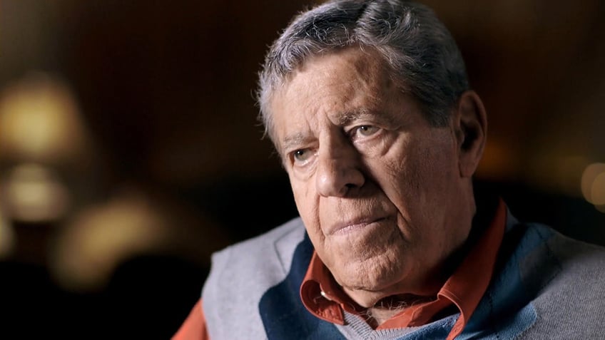 A close-up of an older Jerry Lewis looking serious.