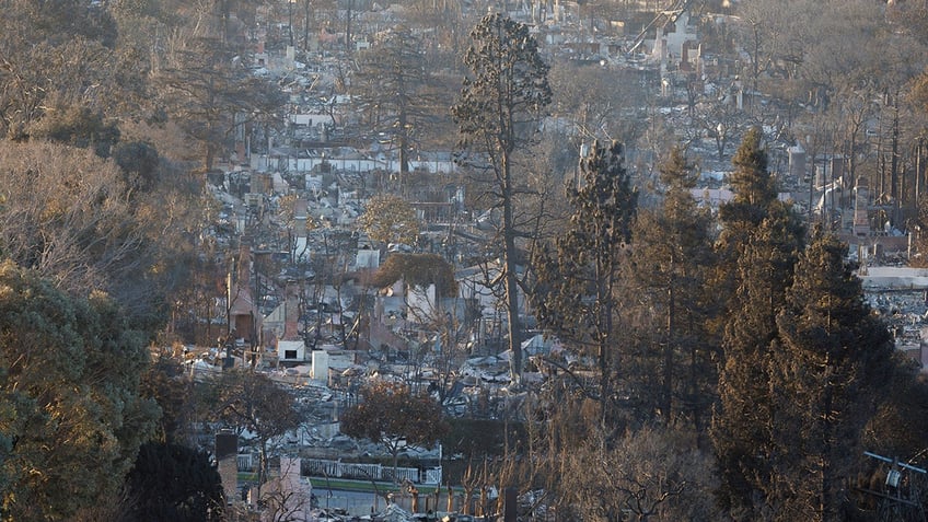 Burned properties following the Palisades Fire at the Pacific Palisades neighborhood