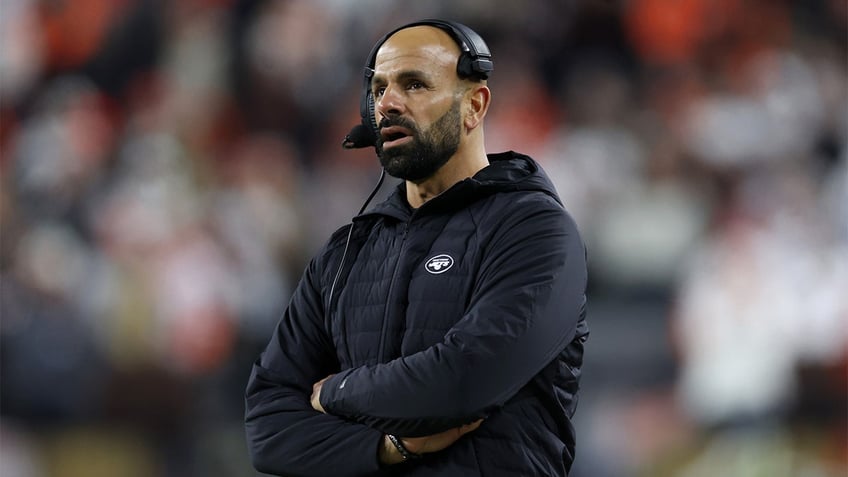 Robert Saleh looks on against the Browns