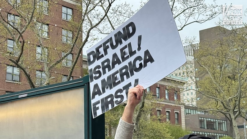 Pro-Palestine protestors demonstrate outside of Columbia University’s campus