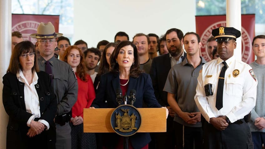 New York Governor Kathy Hochul speaks at Cornell University.