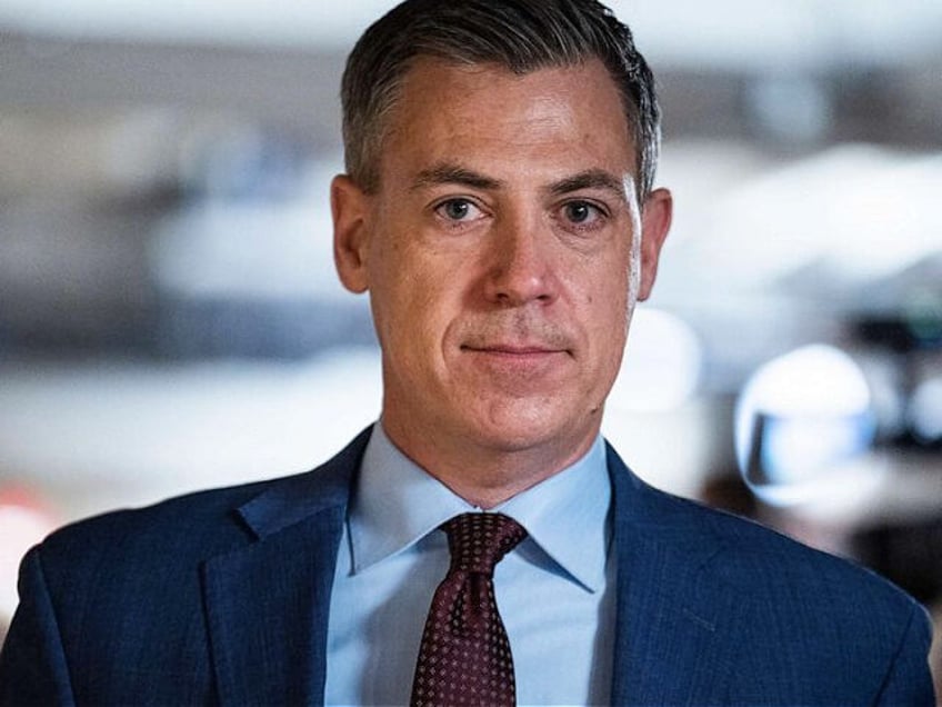 UNITED STATES - JANUARY 3: Rep. Jim Banks, R-Ind., is seen outside a meeting of the House Republican Conference in the U.S. Capitol on Tuesday, January 3, 2023. (Tom Williams/CQ-Roll Call, Inc via Getty Images)