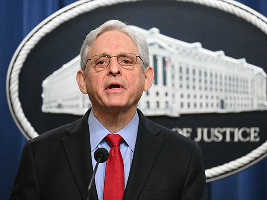 US Attorney General Merrick Garland announces an antitrust lawsuit against Apple, at the J