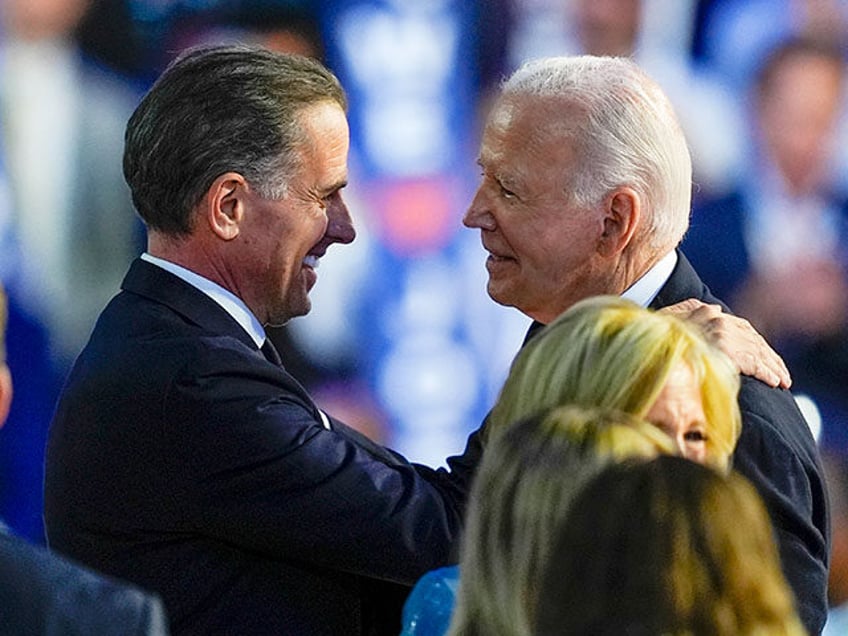 President Biden hugs his son Hunter Biden during the Democratic National Convention Monday