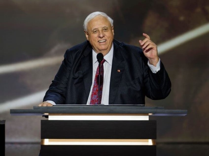 West Virginia Gov. Jim Justice speaks on stage on the second day of the Republican Nationa