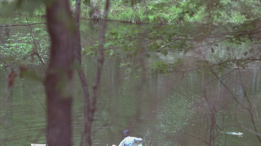 President of the United States Jimmy Carter in a boat in Plains, Georgia, chasing away a swamp rabbit (Sylvilagus aquaticus). This led to the "Jimmy Carter rabbit incident." Photo source: Jerry Callen. President Jimmy Carter and the "killer rabbit." Narsil.org. Archived from the original on June 10, 2015. Photograph courtesy of the Jimmy Carter Library.