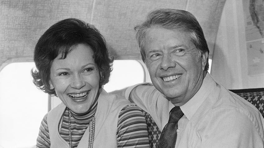 Rosalynn Carter, left, with Jimmy Carter