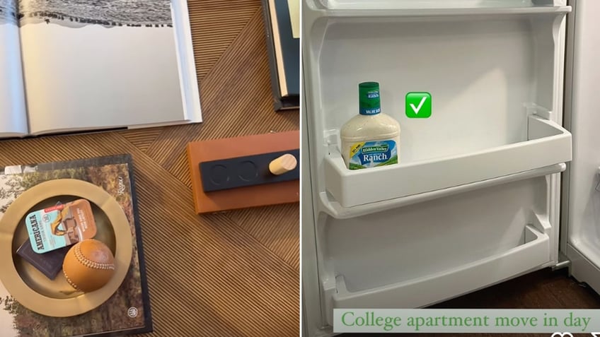 Joanna shared more photos of her son's dorm room, including the empty refrigerator and a coffee table.