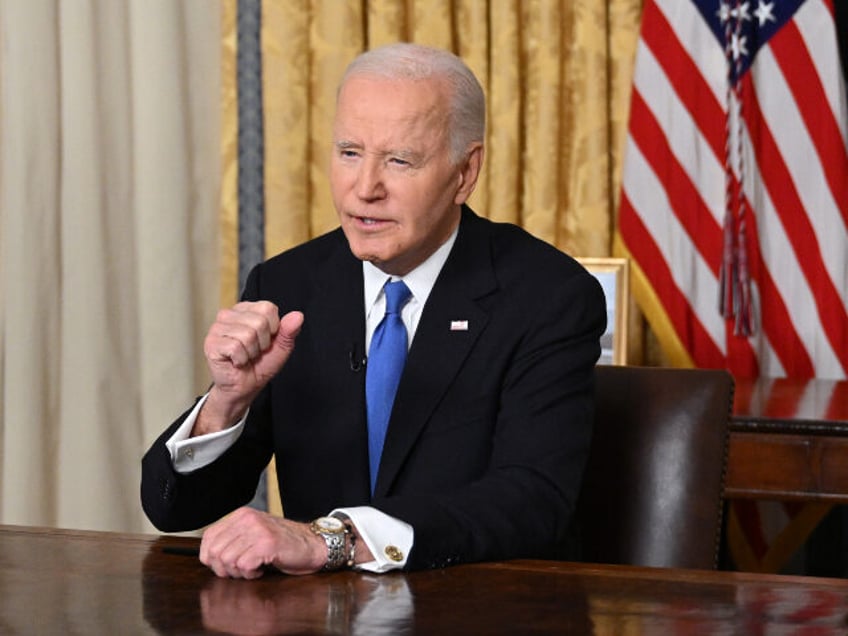 US President Joe Biden delivers his farewell address to the nation from the Oval Office of