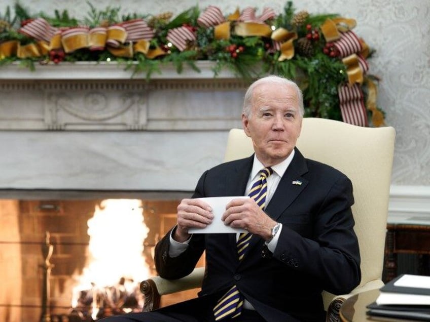 President Joe Biden during a meeting with Volodymyr Zelenskiy, Ukraine's president, not pictured, in the Oval Office of the White House in Washington, DC, on Tuesday, Dec. 12, 2023. Zelenskiy came to Congress today to appeal for more aid to resist Russia's invasion, and Republican leaders told him to first …