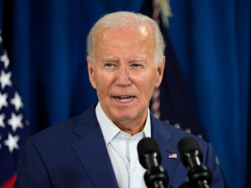 President Joe Biden speaks, Saturday, July 13, 2024, in Rehoboth Beach, Del., addressing n