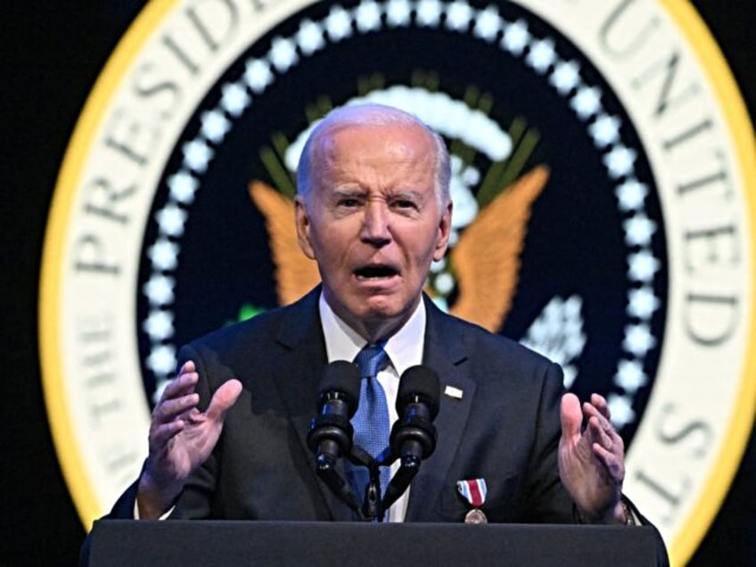 US President Joe Biden delivers remarks at a Department of Defense Commander in Chief Fare