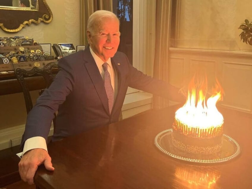 joe biden teased for posing with 81 candle birthday cake