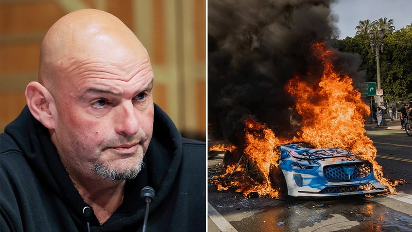 Sen. John Fetterman and LA riot split image