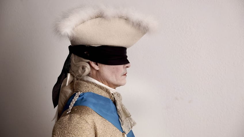 johnny depp blindfolded as king louis xv