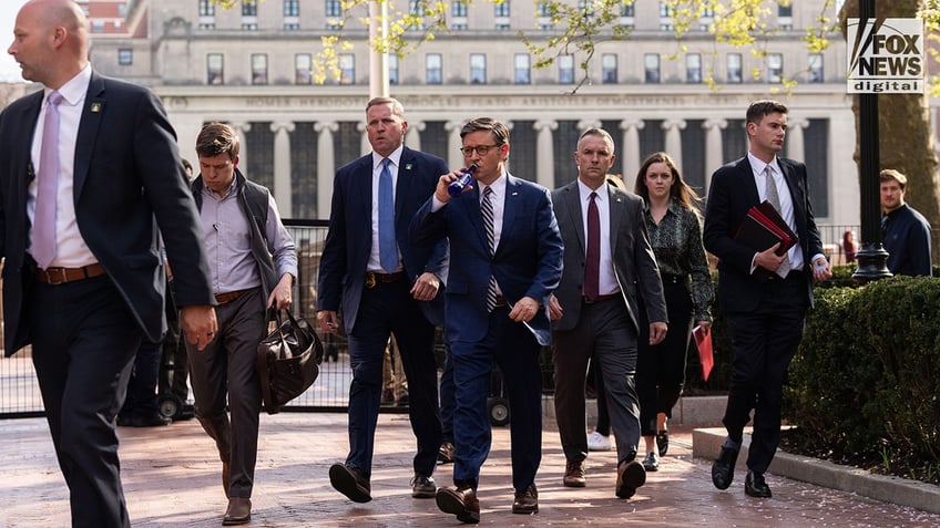 Speaker of the House Mike Johnson leaves Columbia University in New York City