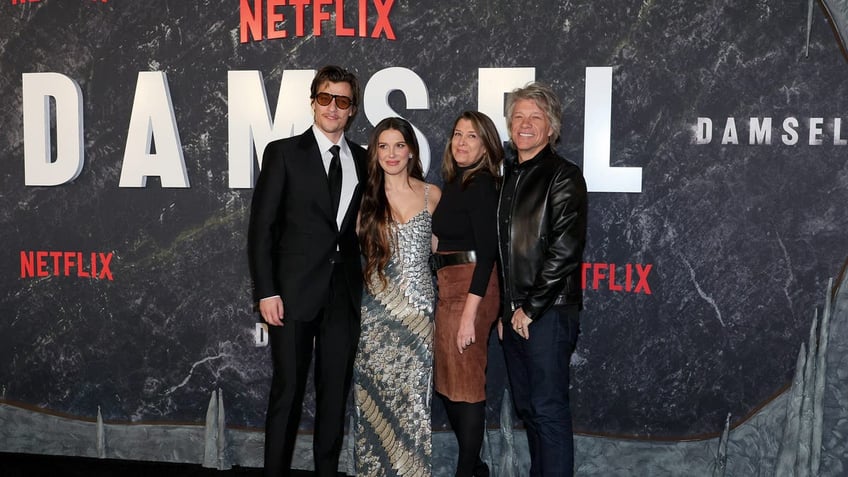 Jake Bongiovi, Millie Bobby Brown, Dorothea Hurley and Jon Bon Jovi 