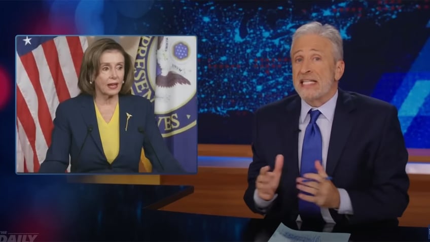 Nancy Pelosi and Jon Stewart