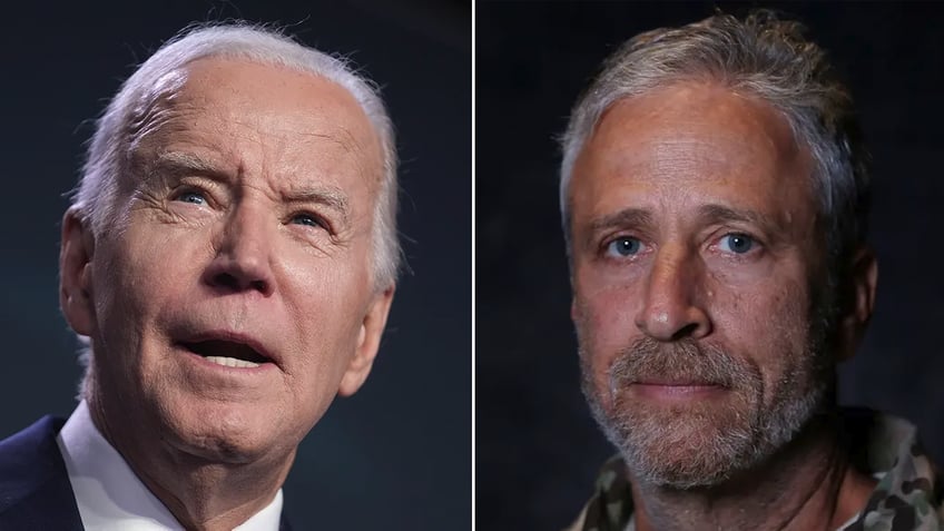 Joe Biden Jon Stewart split image