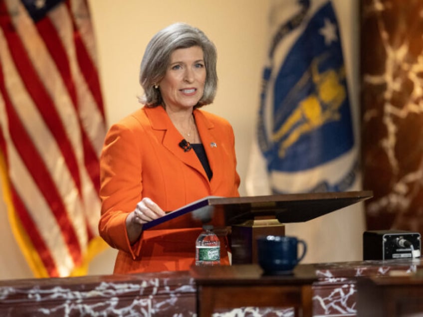 BOSTON, MASSACHUSETTS - JUNE 12: U.S. Senator Joni Ernst (R-IA) gives opening remarks duri