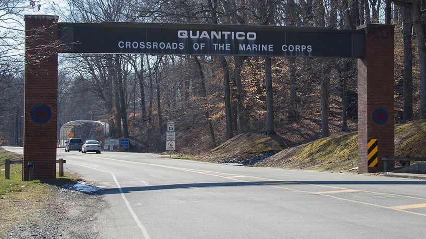 Entrance to US Marine Corps Base in Quantico, Virginia is seen in 2013