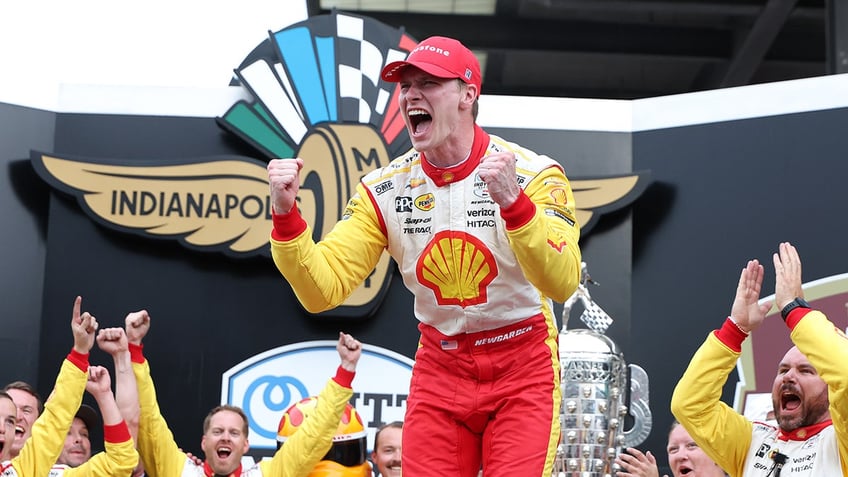 Josef Newgarden celebrates Indy 500 win